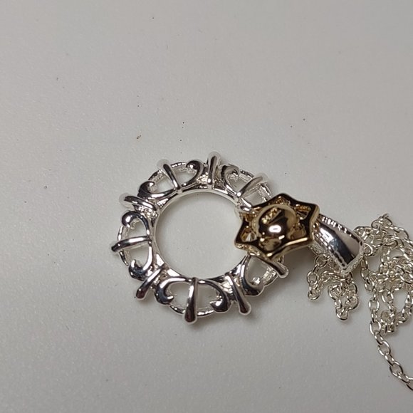 Two Tone Round Pendant Necklace 16.5 Inches Long - Picture 5 of 10